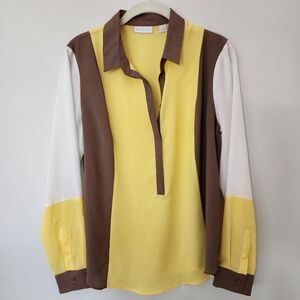 Size M New York & Company long sleeve brown, yellow a s white blouse